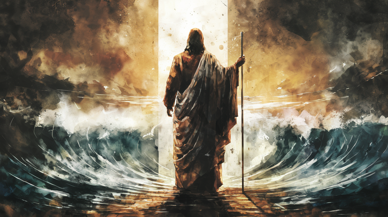 Jesus parting the Red Sea